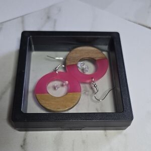 Pink and Brown Hoop Earrings